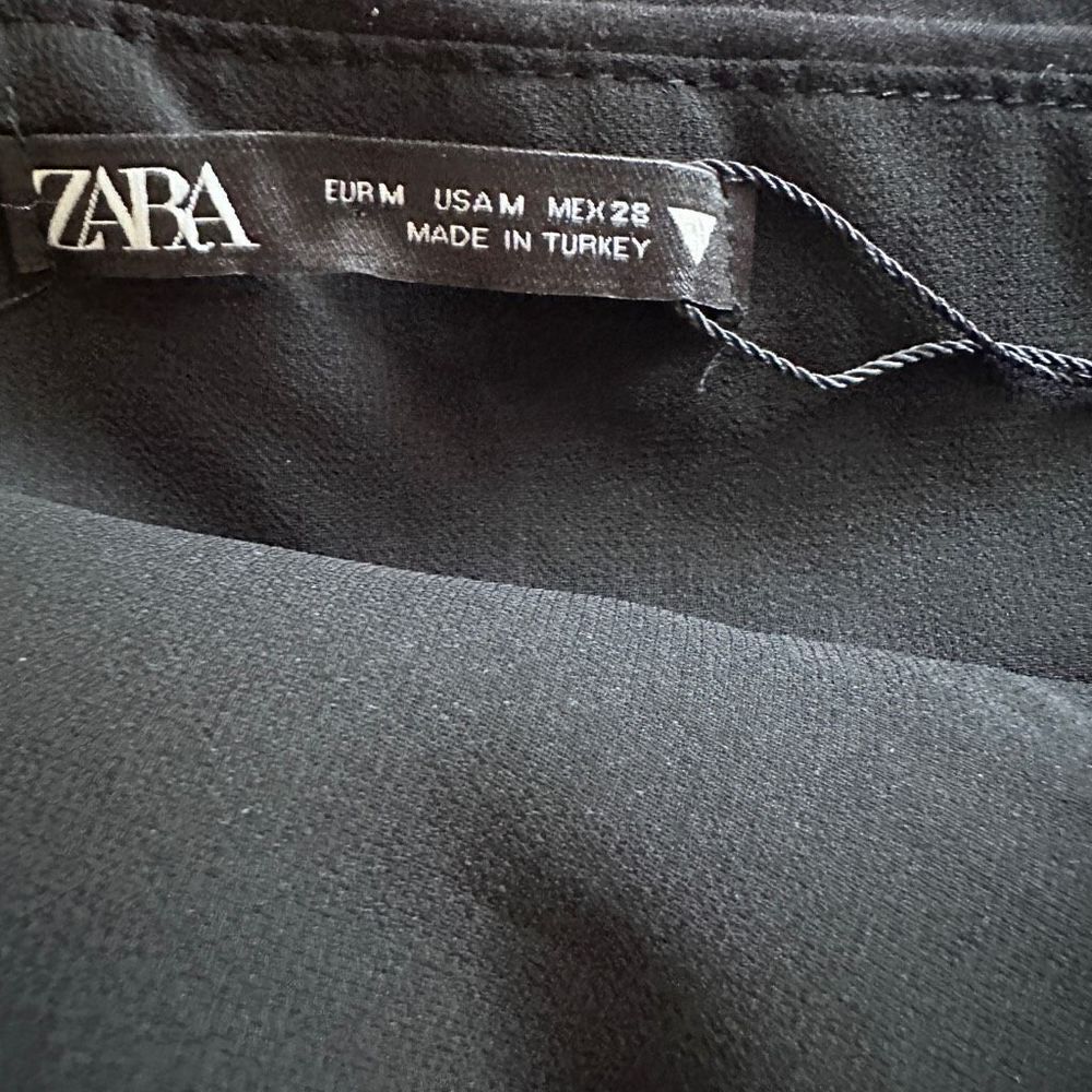 Zara Crop Top One Shoulder Linen Blend Black Ruched Size Medium - Picture 4 of 6